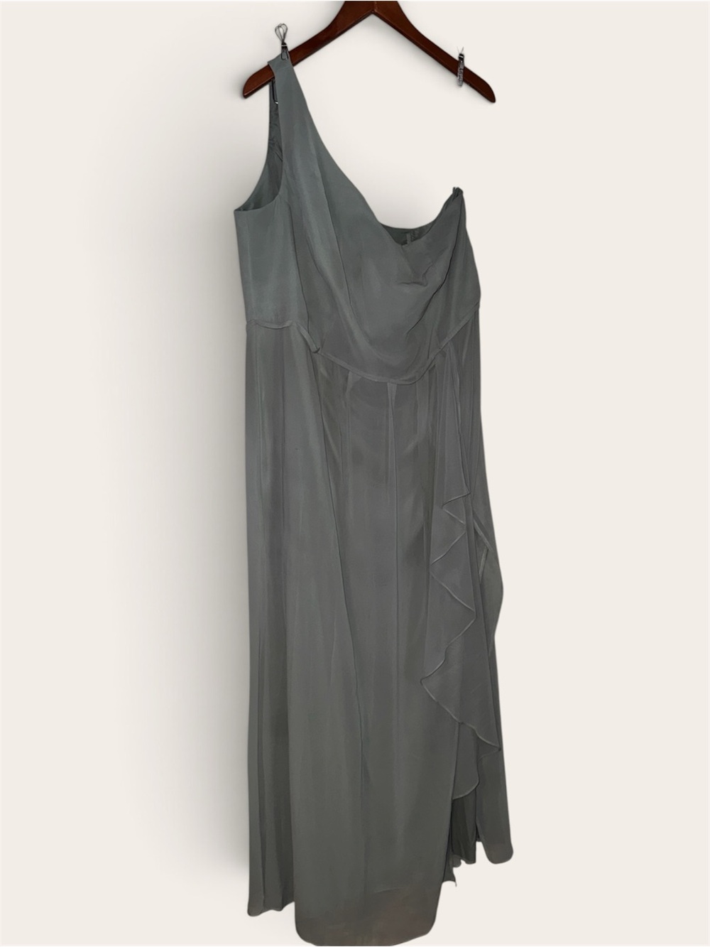 DB Studio Celebrate One‑Shoulder Chiffon Dress – Size 24 – Dusty Sage